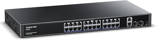AUMOX PRO 400W 28 Port Gigabit PoE Switch 24PoE 2SFP Rack Mount VLAN