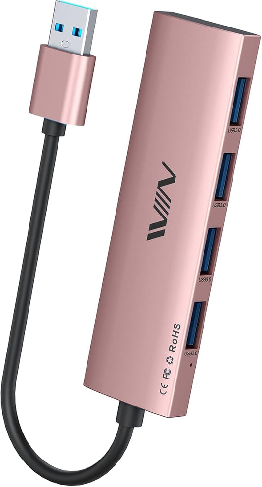 USB 3.0 Hub, 4 Port USB Hub Splitter, USB A Expander Portable USB Adapter Multiport Data Hub for Laptop, iMac Pro, MacBook Air, Mac mini/Pro, Surface Pro, USB Flash Drives, and Mobile HDD-Pink