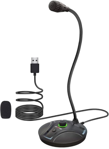 JOUNIVO USB Computer Microphone JV605 PRO with Mute Button & Volume Knob Compatible with PC Laptop Desktop Mac PS4, Play & Plug Gooseneck Mic Recording for Gaming, Streaming, YouTube, Vocal