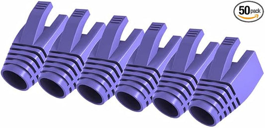 VIVOCH 50 Pcs Cat7 Cat7A Cat8 Strain Relief Boot, RJ45 Plug Connector Cover Modular Network Plug Cap Cable Connector Boots, Purple