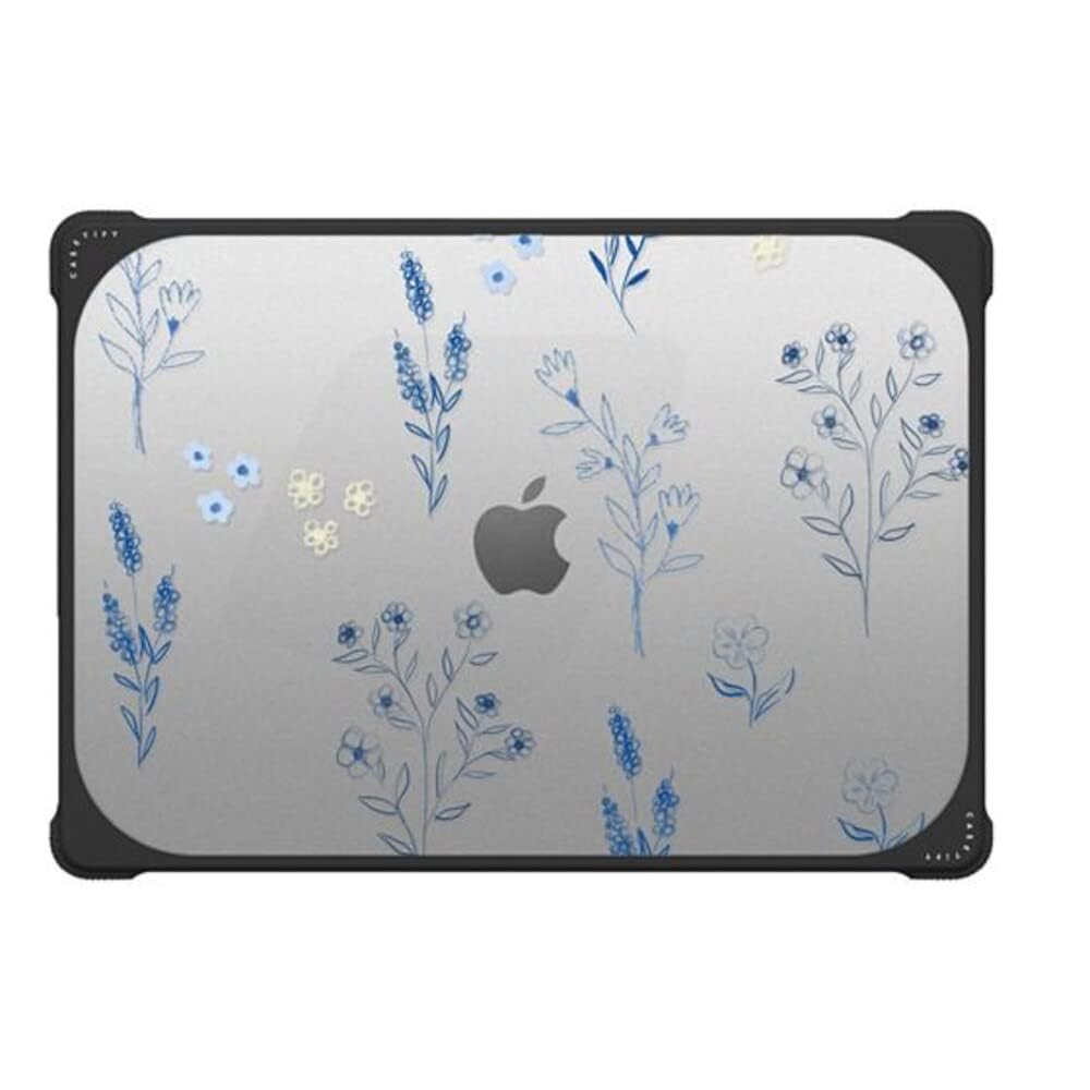 CASETiFY Bounce MacBook Pro 16-inch (M1-M5) Case [Enhanced Protective Corner Design/Ventilation Cutouts/Anti-Slip Grip] - Small Blue Flowers - Clear Black