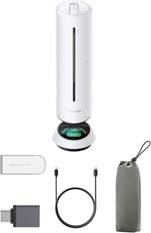 Insta360 Wave - AI Speakerphone, Bluetooth, Voice Recorder, 8 Noise-Canceling Mics w/Beamforming, AI Transcript & Summary, Support 99 Languages, 32GB Storage, Meetings, Podcasts, Livestreams