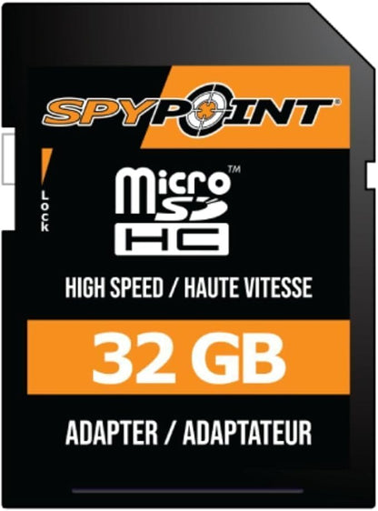 SPYPOINT 32GB Micro SD Memory Card Trail for Cameras | Adapter Media Storage for Trail and Game Cameras Designed | Used in Hunting and Trail Cams (Class 10 Speed)