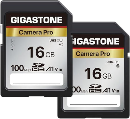 [5-Yrs Free Data Recovery] GIGASTONE 16GB SD Card 2-Pack, Camera Pro, A1 V10 SDHC Memory Card Compatible with SPYPOINT TACTACAM Trail Camera, with 2 Mini Cases.
