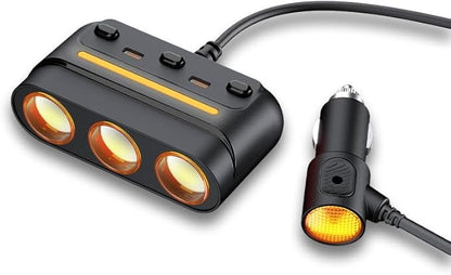 3 - in - 1 Cigarette Lighter Adapter with PD/QC Fast Charging, Independent Switches Car Charger, RGB LED Indicator Lights - Universal Cigarette Lighter USB Charger for Cars, SUVs