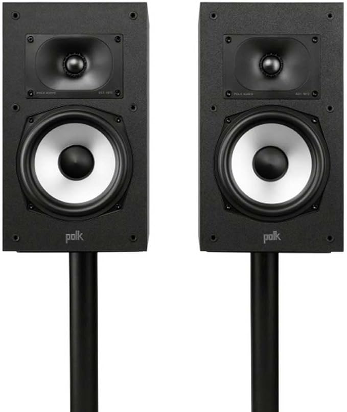 Polk Monitor XT20 Pair of Bookshelf or Surround Speakers - Hi-Res Audio Certified, Dolby Atmos & DTS:X Compatible, 1" Terylene Tweeter & 6.5" Dynamically Balanced Woofer (Pair, Midnight Black)