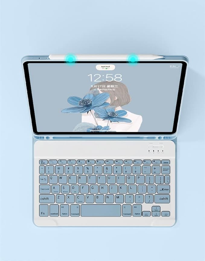 AnMengXinLing Keyboard Case for iPad 9th/8th/7th Generation with Mouse,Case for iPad9 iPad8 iPad7 10.2 inch with Pencil Holder and Deatachable Keyboard, Blue