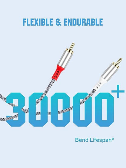 2RCA to 2RCA Cable 2 RCA Male Hi-Fi Systems Audio Stereo Subwoofer Cable Nylon-Braided Auxiliary Audio Cord for Home Theater HDTV Amplifiers Hi-Fi Systems Speakers and etc 6.6Ft Silver