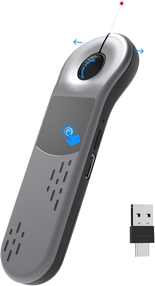 ZOZVO Rechargeable Air Mouse for PC/iOS/Android with Touchpad Wireless PPT Presenter with Bluetooth 2.4G, Works with PowerPoint/Keynote/TikTok/Camera/Kindle App (Silver)