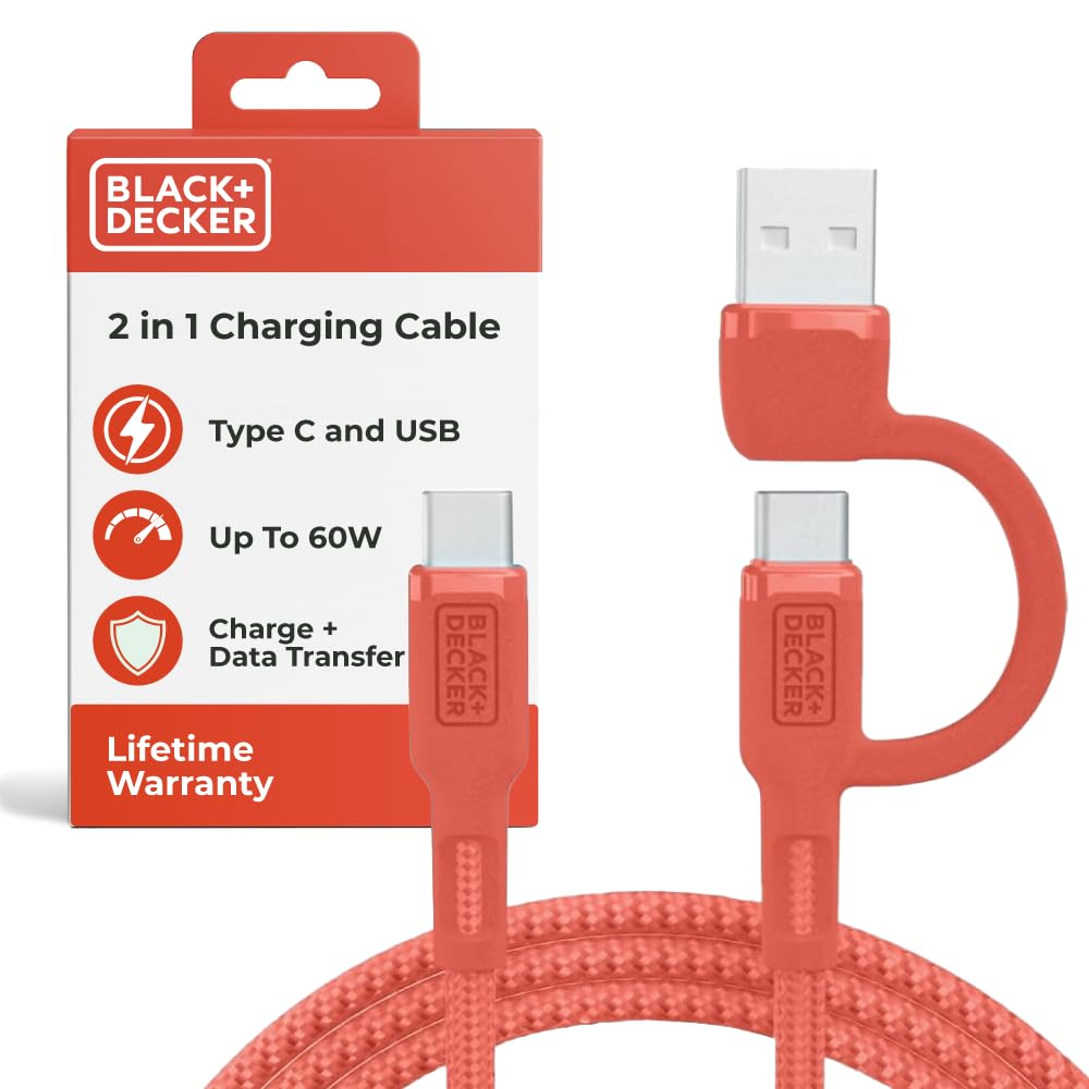BLACK+DECKER USB C Multi Charging Cable, Fast Multi Charger Cable w/Adapter Braided 2in1 Multiple USB Cable, Universal Charging Cord w/Type C/USB Adapter for iPhone 17 16 15/Samsung/LG/Tablets/More