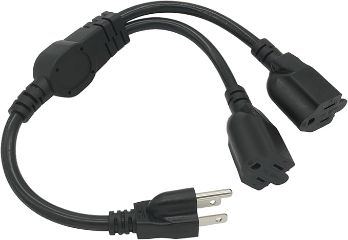 Y Splitter Extension Cord, 1.4FT 2 Way 1 to 2 Splitter Extension Cord, 3 Prong SJT 16AWG NEMA 5-15P to NEMA 5-15R x2, Male to Female Power Cord Cable Wire Extender Space Saver, 125V 13A 1625W, Black