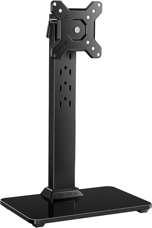 Perlegear Single Monitor Stand for 13-34 Inch Screens, Universal Small TV Stand with Swivel, Tilt, 360° Rotation and 5 Height Settings, Holds 44 lbs for Office, Max VESA 100x100mm, PGTVS29