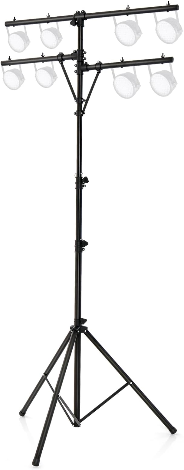 S AFSTAR Pro Audio Tripod, Multi Arm Tripod w/ 6.1-11.5 FT Adjustable Height, Portable T Bar Lighting Stand w/ 100 LBS Capacity, DJ Lighting Stand Suitable for Stage Bar Banquet Party