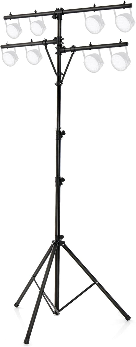 S AFSTAR Pro Audio Tripod, Multi Arm Tripod w/ 6.1-11.5 FT Adjustable Height, Portable T Bar Lighting Stand w/ 100 LBS Capacity, DJ Lighting Stand Suitable for Stage Bar Banquet Party