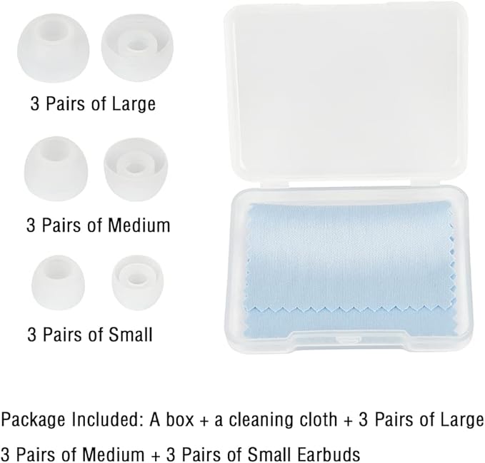Replacement Earbud Tips - Silicone Ear Covers for In-Ear Headphones - 9 Pairs (S, M, L)