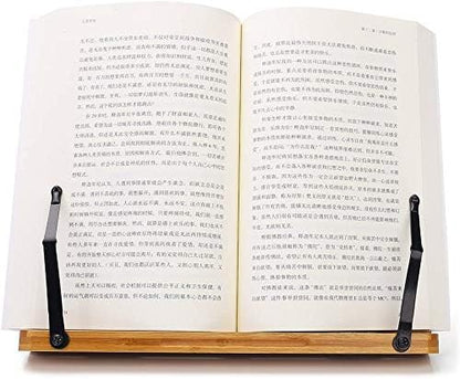 wishacc Bamboo Book Stand Reading Rest Holder Cookbook Cook Stand/Foldable Tablet PC Textbook/Music Document Stand/Desk Bookrest with Retro Hollow Elegant Pattern