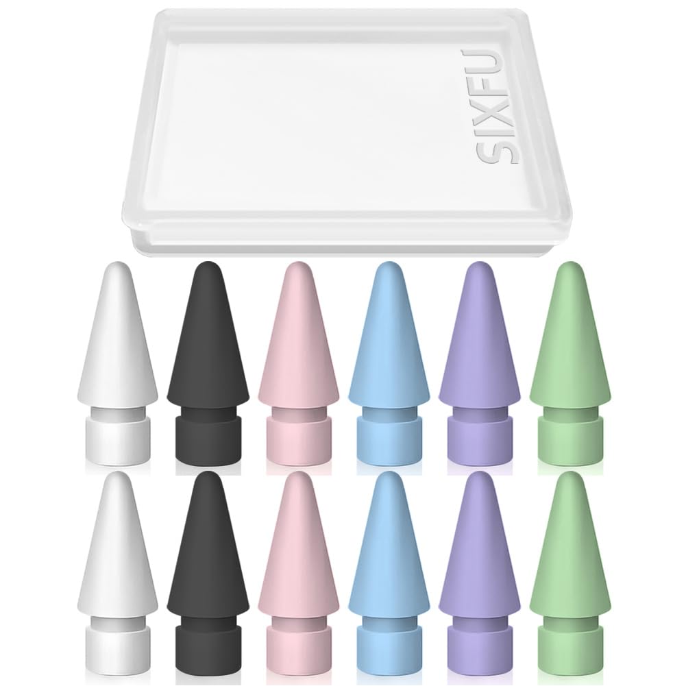 12 PCS Tips for Apple Pencil tip, Apple Pen Tips Compatible with iPad Pencil Tip Nib with Cover Case for Apple Pencil Pro/USB-C/ 1st Gen/ 2nd Generation iPencil(White,Black,Pink,Blue,Purple,Green)