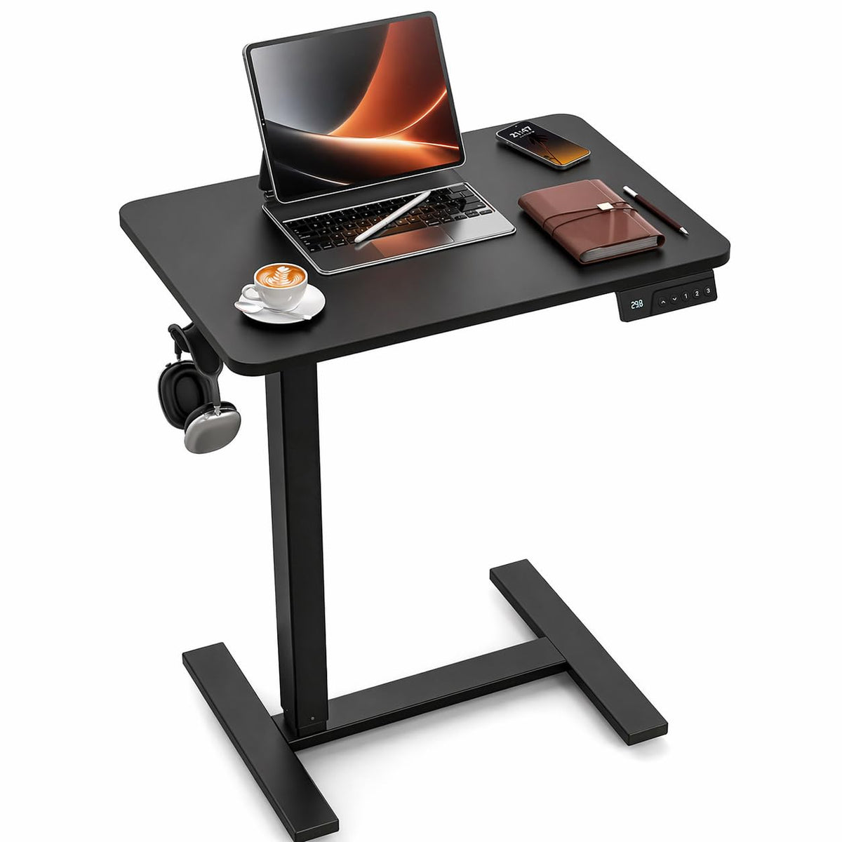 FiCiHi 28 Inch Small Electric Standing Desk, Adjustable Mobile Laptop Desk