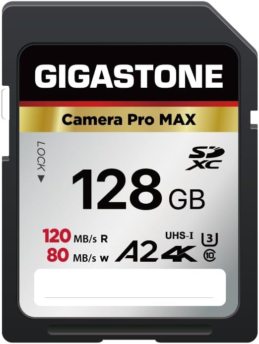 【5-Years Data Recovery】 GIGASTONE 128GB SD Card, 4K Camera Pro MAX, UHS-I A2 4K SDXC Memory Card High Speed 4K UHD Video, Speed up to 120MB/s, Compatible with Kodak Digital Camera, with 1 mini case