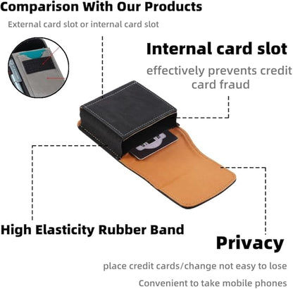 Universal Phone Holster Phone Pouch Case Belt Clip Belt Loops Card Slot Faux Leather for Man for Samsung Galaxy Z Flip 5/4/3 Motorola Razr Plus Razr+ 2023 (Black&Yellow, XS(3.7"x3.1"x1.1"))
