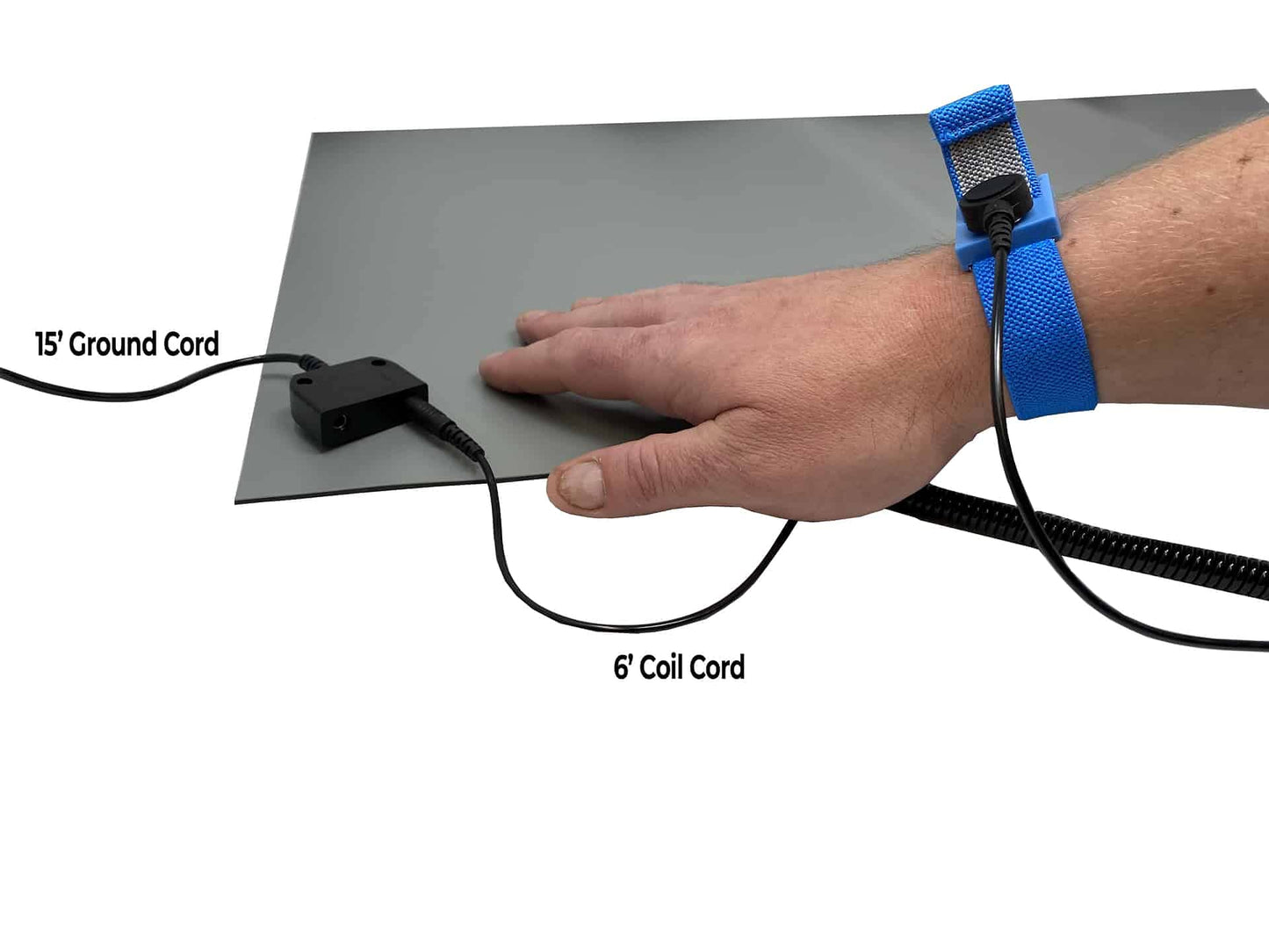 RubberStat Dual Layer ESD Compliant Workstation Rubber Table Mat Kit, Soldering, Cell Phone Repair, with Wrist Strap Set and Ground Cord - 36"x48" Grey