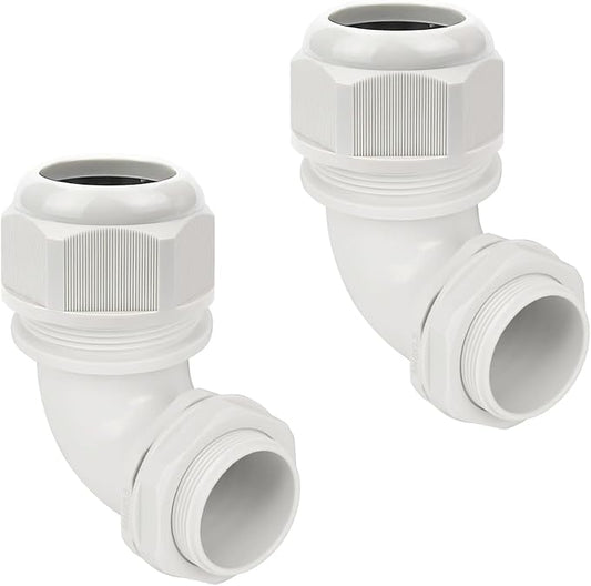 LeMotech M40 Cable Gland, 90 Degree Adjustable 26-33mm Cable Range Strain Relief, Cord Connectors Nylon Joints with Gaskets, 2 Pcs, Grey
