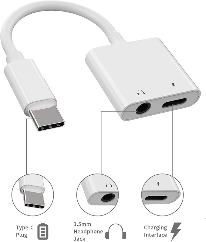[MFi Certified] 2Pack iPhone 16 15 Headphone Adapter,2 in 1 USB C to 3.5mm Aux Audio Dongle +Charge Splitter Headphone Accessories Compatible with iPhone 16/16 Pro/16 Pro Max/iPhone15/15Pro/15Pro Max