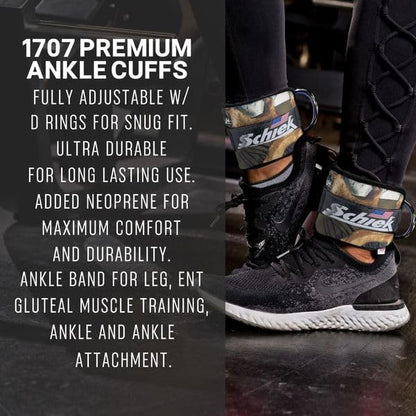 Schiek Sports 1707 Ankle Cuffs - Ideal for Glute Kickbacks and Cable Machine Workouts - Durable and Built To Last