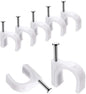 Cable Clips, 100 Pcs, 10mm, Wire Wall Clips with Steel Nails, Cable Management Organizer Clips, Cable Tacks Coax Holder Clips, RG6 RG59 CAT6 RJ45 Cable Cord Clips, White