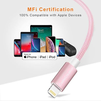 CableCreation USB A to Lightning Cable 6inch, Short iPhone Charging Data Sync Cord [MFi Certified] for iPhone 14/14 Pro, AirPods Pro, iPad, 0.15M, Pink