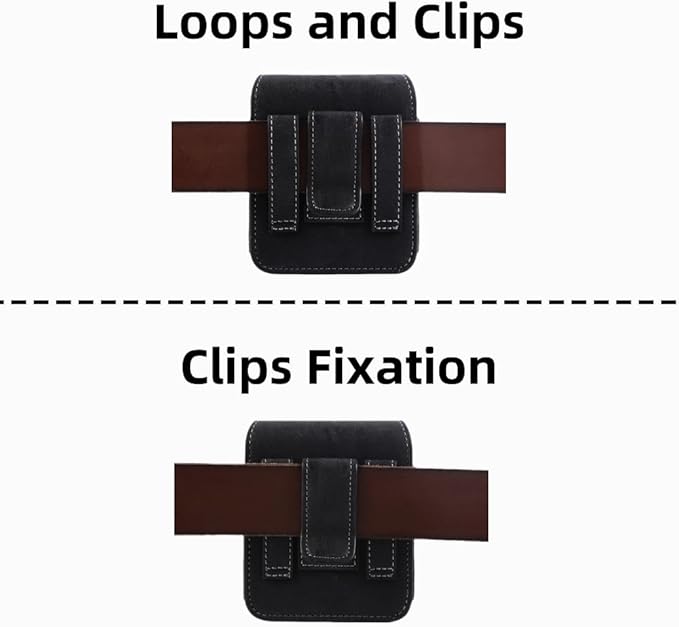 Universal Phone Holster Phone Pouch Case Belt Clip Belt Loops Card Slot Faux Leather for Man for Samsung Galaxy Z Flip 5/4/3 Motorola Razr Plus Razr+ 2023 (Black&Yellow, XS(3.7"x3.1"x1.1"))