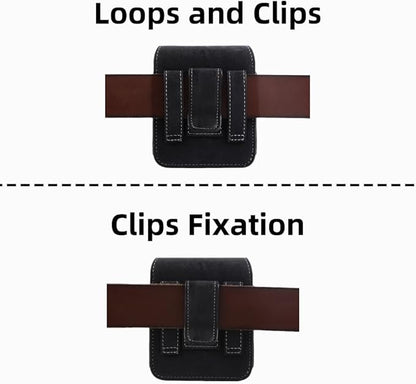 Universal Phone Holster Phone Pouch Case Belt Clip Belt Loops Card Slot Faux Leather for Man for Samsung Galaxy Z Flip 5/4/3 Motorola Razr Plus Razr+ 2023 (Black&Yellow, XS(3.7"x3.1"x1.1"))