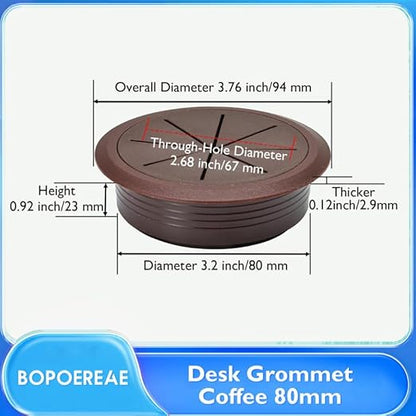 Desk Grommet 3-1/8" (80 mm), Desk Hole Cover for Cables Coffee, Cable Grommet ABS Plastic, Desk Hole Grommet for Office and Home Table Cable, Detachable & Flexible Cable Cord Organizer-2 Pcs