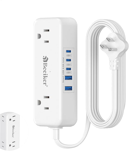 5 USB(3 USB C) Travel Power Strip with 4 AC Outlets and 5Ft Extension Cord