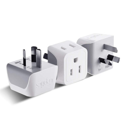 Ceptics Australia Plug Adapter, 2-in-1 Type I, Dual USA Input - 3 Pack