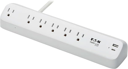 Eaton Tripp Lite Series Desk Clamp Power Strip Surge Protector, 6-Outlets, USB-A & USB-C Charging Ports, 900 Joules, 6ft Flat Extension Cord, Lifetime Manufacturer's Warranty (TLP66UCLAMP)