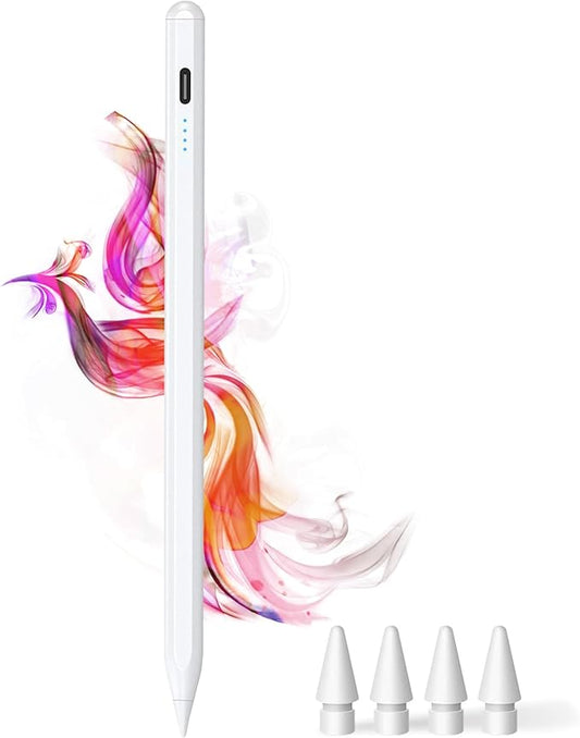 Stylus Pen for iPad 9th&10th - Type-c Charging Pencil for ipad Palm Rejection Active Pen Compatible with (2018-2025) Apple iPad 6/7/8/9/10/11(A16), Air 3/4/5/M2/M3, Mini 5/6, Pro 11"/12.9"/M4 (White)