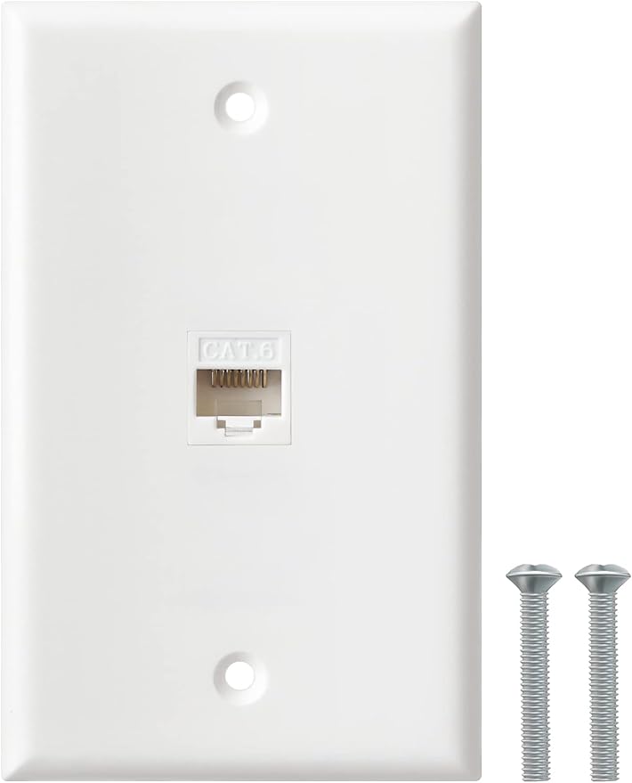 Ethernet Wall Plate, 1 Port Cat6 RJ45 Keystone Inline Coupler Wall Plate for Cat7/6/5/5e Ethernet Devices - White