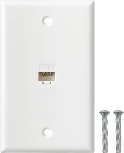 Ethernet Wall Plate, 1 Port Cat6 RJ45 Keystone Inline Coupler Wall Plate for Cat7/6/5/5e Ethernet Devices - White