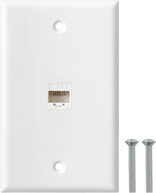 Ethernet Wall Plate, 1 Port Cat6 RJ45 Keystone Inline Coupler Wall Plate for Cat7/6/5/5e Ethernet Devices - White