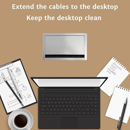ZESHAN Conference Table Power hub Desktop pop up Outlet with 3 US Plugs and USB C Fast Charger for Home Office Tabletop, 1.8M Extension Power Cord for Desk, Silver