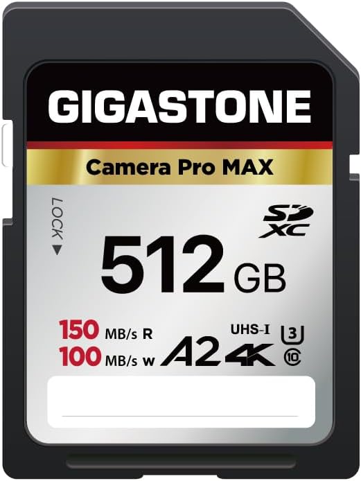 【5-Years Data Recovery】 GIGASTONE 512GB SD Card, 4K Camera Pro MAX, Speed Up to 150MB/s, UHS-I A2 4K SDXC Memory Card High Speed 4K UHD Video Compatible with Kodak Digital Camera, with 1 Mini case