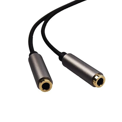 REXUS Grey 3.5mm Y Splitter Stereo Audio Cable 4-Pole Male to 2 Female for Headphone, Headset Splitter Adapter Extension Aux Cable, Compatible MobilePhone and New Version Laptop(M22F35G)