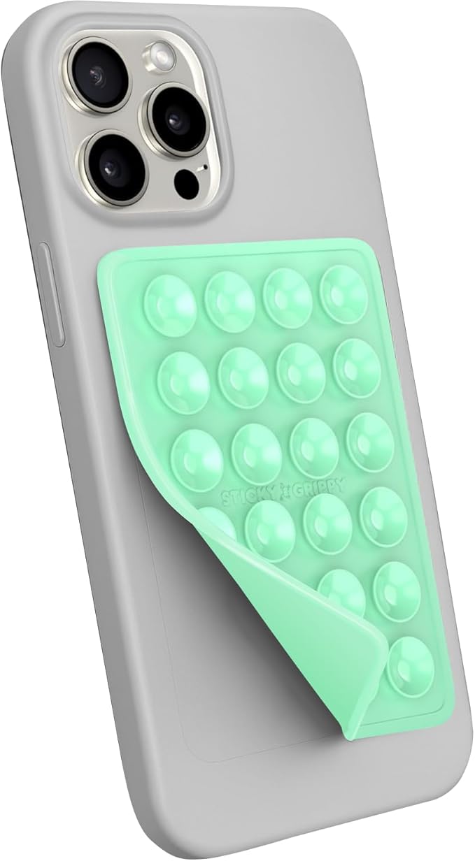 StickyGrippy Suction Phone Case Mount, Sillicon Adhesive Phone Accessory for iPhone and Android, Hands-Free Fidget Toy Mirror Shower Phone Holder, Tiktok Videos and Selfies (Blue)