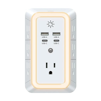 Multi Plug Outlet, USB Wall Charger, Surge Protector, 7 Outlet Extender with 4 USB Charging Ports (2 USB C) 1680J Power Strips Outlets with Night Light, Wall Plug Adapter Spaced for Home Travel Office