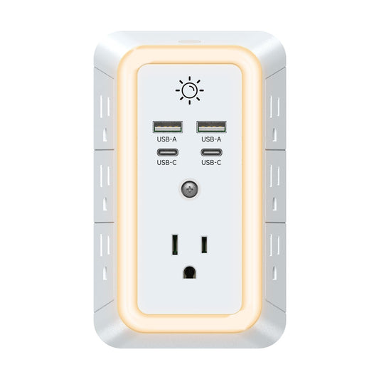 Multi Plug Outlet, USB Wall Charger, Surge Protector, 7 Outlet Extender with 4 USB Charging Ports (2 USB C) 1680J Power Strips Outlets with Night Light, Wall Plug Adapter Spaced for Home Travel Office