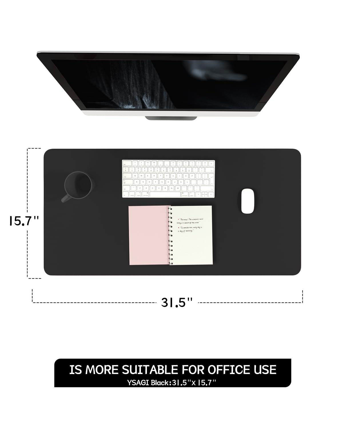 YSAGi Non-Slip Leather Desk Pad, Waterproof Laptop Computer Desk Keyboard Mat, Table Protector Blotter Mat, Large Mouse Pad for Office/Work/Home/Decor(Black, 31.5" x 15.7")