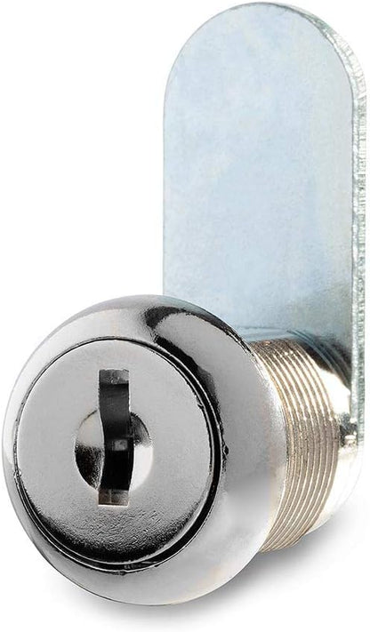 Cabinet Cam Lock - 5/8" Pack of 4 Cabinet Locks with Keys for RVs, Drawer Lock Including 4 Cylinder Round Face Tool Box Locks, 4 Straight & 4 Offset Cams, 4 Alike Keys with Bonus Key Chain