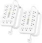 2 Pack 5 FT Flat Plug Surge Protector Power Strip,11 Multiple AC Outlets with 6 USB Ports (2 USB C), 5 Feet Extension Cord, 1250W/10A, One Touch Switch Button, 17 in 1 Compact powerstrip