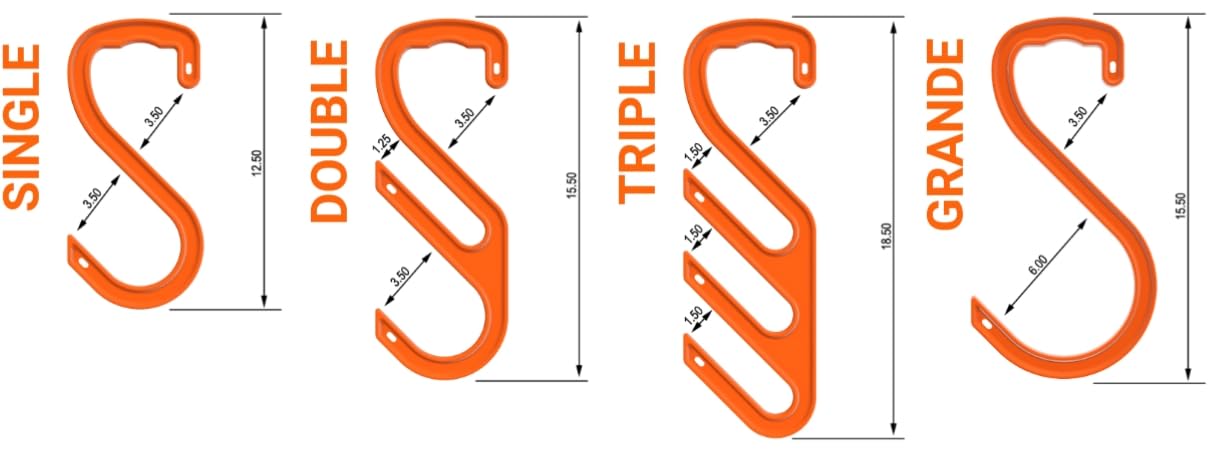 HIGH 5 Hook Double - Heavy Duty, Industrial Safety Hook for Hanging Cables, Cords, Hoses and Welding Leads. 250 lb Capacity (Box of 20)